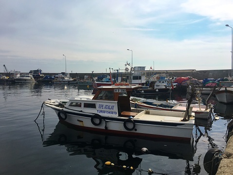 Silivri, Istanbul, Turkey - March 06, 2019: Fishing boats at Selimpaşa Port of Istanbul city.