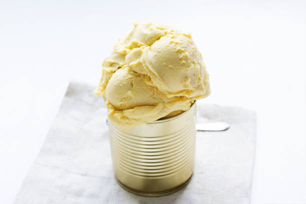 istock Homemade ice cream in an iron jar on a light background 1163353217