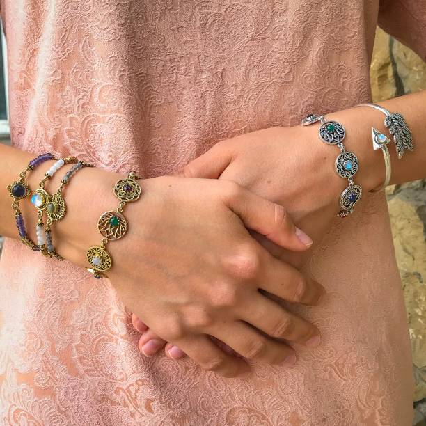 istock Gemstones brass bracelets hippie boho style 1163354093