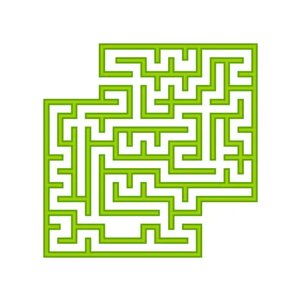 Vector illustration of Green square labyrinth. A game for children. Simple flat vector illustration isolated on white background. With a place for your images.