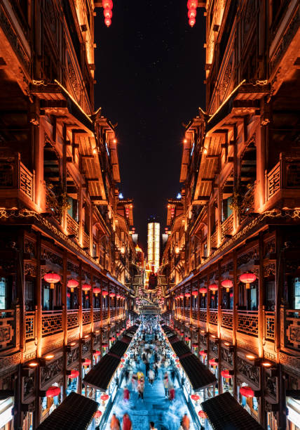 Nightscape of Hongyadong Ancient Town in Chongqing, China Nightscape of Hongyadong Ancient Town in Chongqing, China chongqing stock pictures, royalty-free photos & images