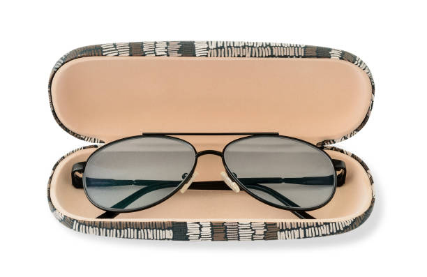 istock Glasses for sight with a polarized lenses in a glasses case. Polarized lenses eye glasses for reading and computer work. Myopia, hyperopia and vision correction. Isolated. 1163359684