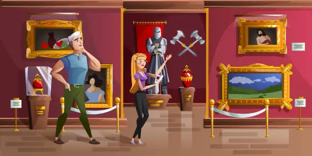 Vector illustration of Museum exhibition room cartoon vector illustration