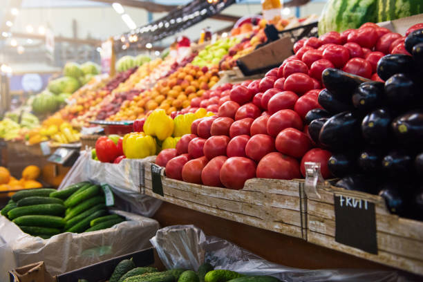 istock Vegetable farmer market counter 1163360999