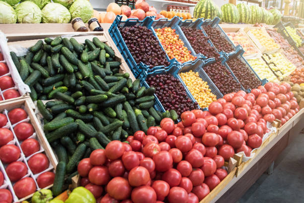 istock Vegetable farmer market counter 1163361107