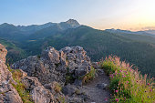 Mountain landscape at sunset, Zakopane, Poland, High Tatras, Nosal Mount, view of peak Giewont