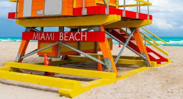 istock Miami Beach written on a colorful lifeguard tower 1163369901