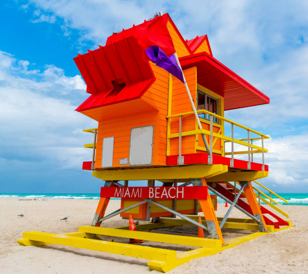 istock Orange, red and yellow lifeguard tower in Miami Beach 1163370283