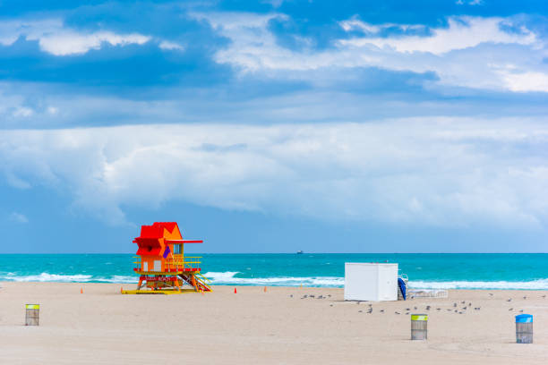 istock Red and orange lifeguard tower in Miami Beach 1163374596