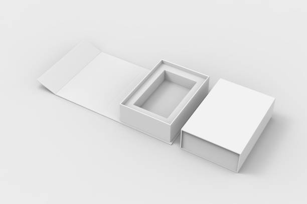 caja plegable en blanco, ilustración de renderizado 3d. - open container lid jewelry fotografías e imágenes de stock