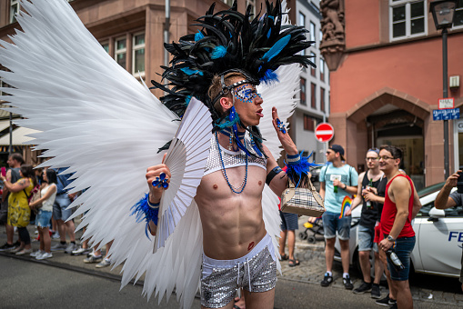 Frankfurt, Germany - July 20, 2019: People are celebrating at the Christopher Street Day in Frankfurt