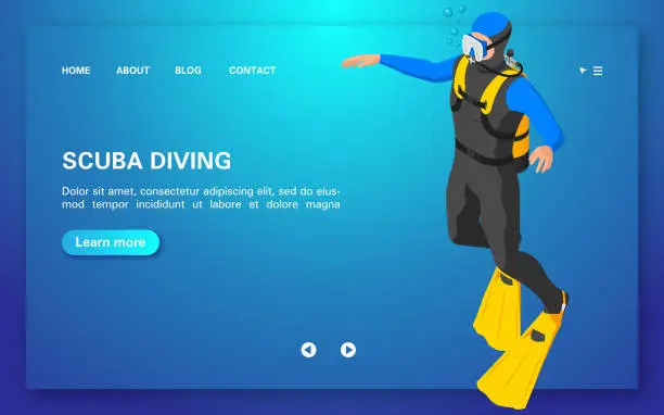 Vector illustration of Diving courses. Web banner with diver.