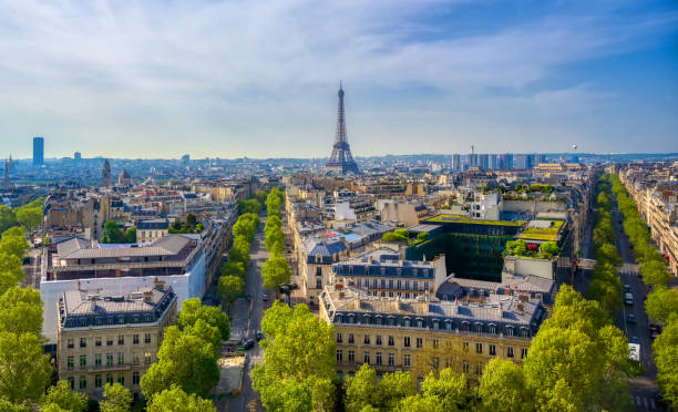 The Eiffel Tower and Paris, France from the Arc de Triomphe A view of the Eiffel Tower and Paris, France from the Arc de Triomphe. ile de france photos stock pictures, royalty-free photos & images