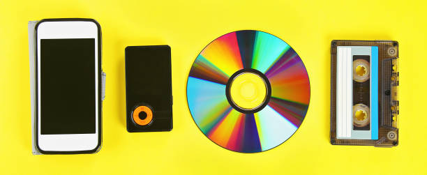 istock concept evolution music. Cassette, CD-disk, mp3 player, mobile phone. Vintage, modernity. Banner. 1163390135