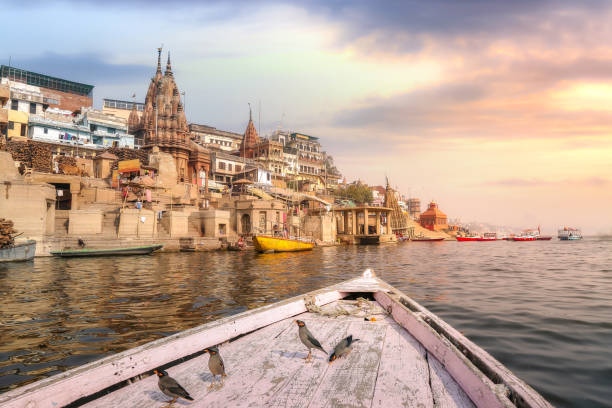 istock Varanasi city architecture at sunset as viewed from a boat on river Ganges 1163392822