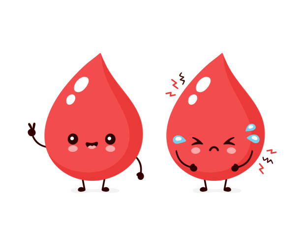 ilustrações, clipart, desenhos animados e ícones de gota insalubre saudável e triste feliz bonito do sangue - 2468