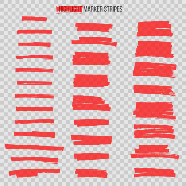 ilustrações de stock, clip art, desenhos animados e ícones de red semitransparent highlight marker stripes isolated on transparent background. vector design elements. - paper equipment art felt tip pen