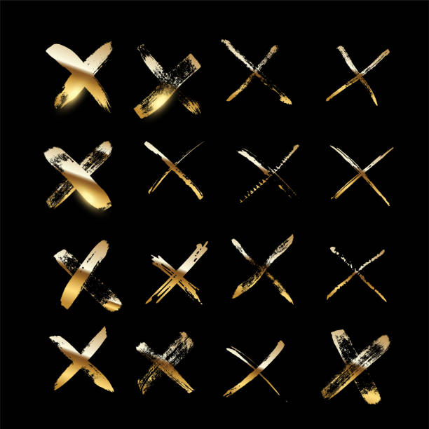 złote krzyże wykonane z pociągnięcia pędzla izolowane na czarnym tle. zestaw elementów projektowych wektorowych. - banner anniversary vector button stock illustrations
