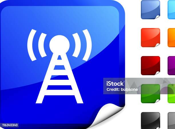 White Radio Tower Icon On A Blue Sticker Stock Illustration - Download Image Now - Antenna - Aerial, Black Color, Blue