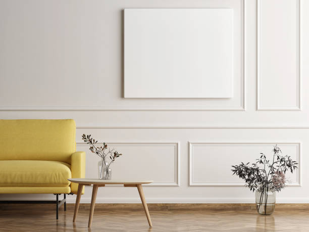 istock Mock up poster in Scandinavian home, Sofa with minimalism design 1163404836