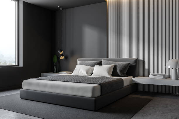 istock Gray and wooden loft bedroom corner 1163416991
