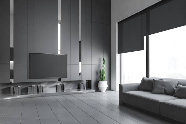 istock Panoramic living room corner with sofa and TV 1163417958