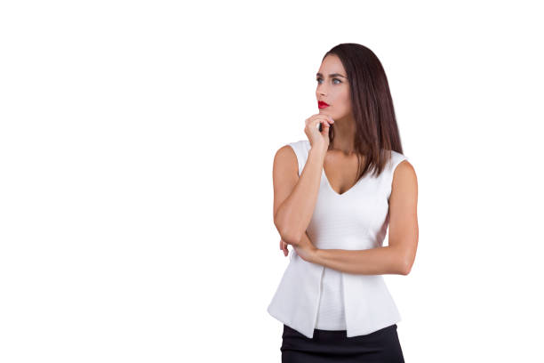 istock Thinking young brunette woman portrait 1163417996