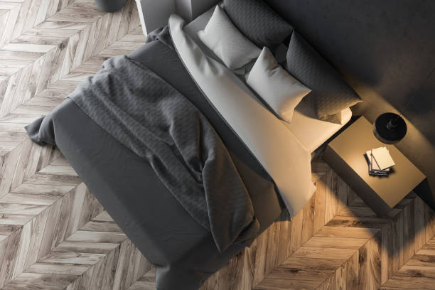 istock Top view of gray bedroom interior 1163418001