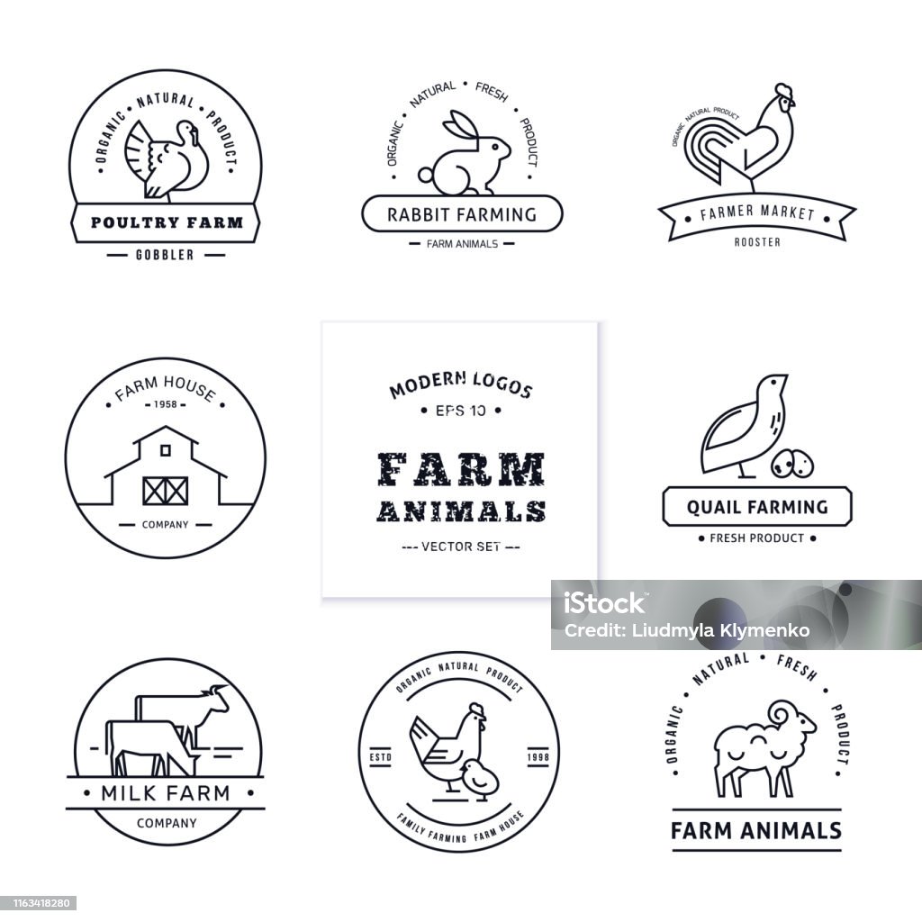 Set Of Eight Modern Linear Style Logos With Farm Animals With Space For Text Or Company Name Stock Illustration - Download Image Now - iStock Set Of Eight Modern Linear Style Logos With Farm Animals With Space For Text Or Company Name Stock Illustration - Download Image Now - iStock