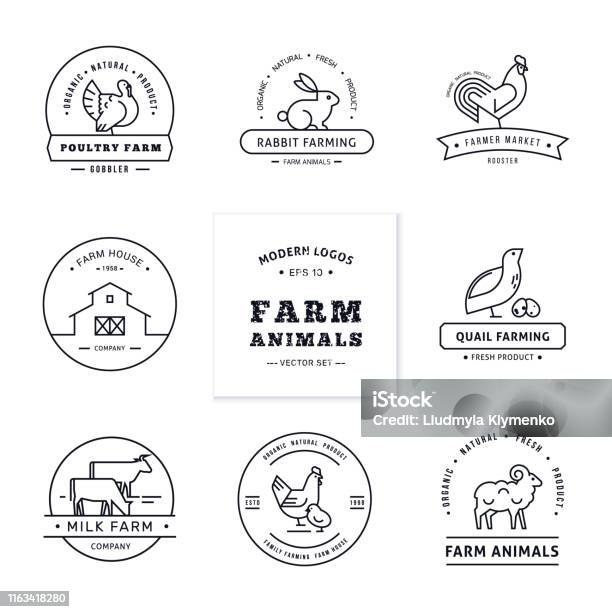 Set Of Eight Modern Linear Style Logos With Farm Animals With Space For  Text Or Company Name Stock Illustration - Download Image Now - iStock