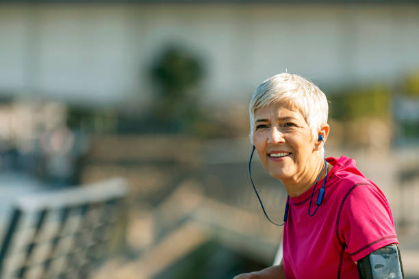 istock Athletic senior woman resting 1163418904
