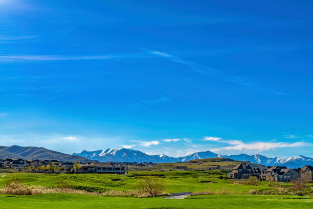 istock Homes built on terrain covered with grasses under vast blue sky on a sunny day 1163419852