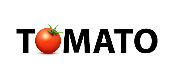Logo for the Market of fresh organic farms. Creative vector illustration with Text and image of realistic tomato suitable for print in Any size.