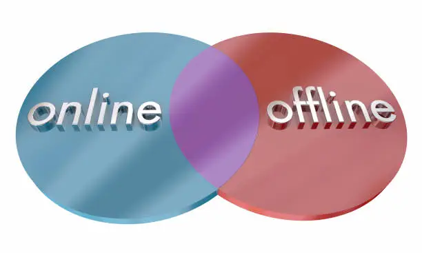 Online Vs Offline Communication Venn Diagram Comparison 3d Illustration