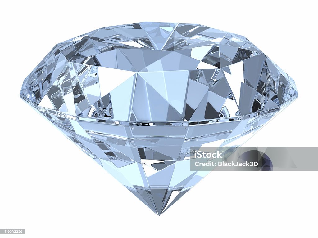 Close of up a diamond on white background Single diamond isolated on white. 3D render. Diamond - Gemstone Stock Photo