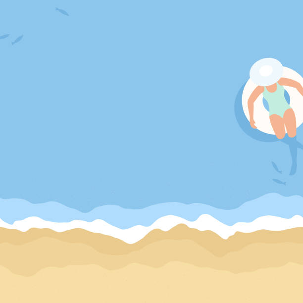 illustrations, cliparts, dessins animés et icônes de fond de plage avec la femme détendant sur l'anneau gonflable - color image colored background nautical vessel sea