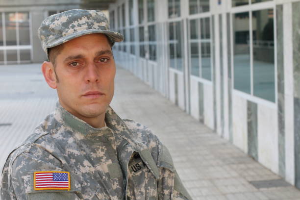 istock Unhealthy looking soldier with PTSD 1163425061