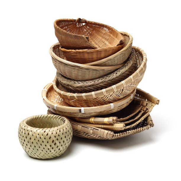 istock Bamboo basket hand made isolated on white background. Woven from bamboo tray. 1163426843