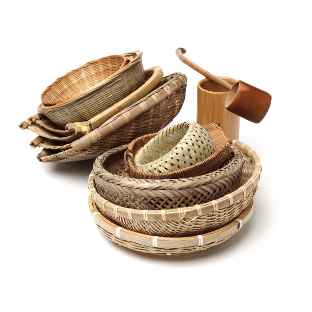 istock Bamboo basket hand made isolated on white background. Woven from bamboo tray. 1163426881