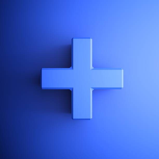 Blue icon for the plus symbol - 3D rendering illustration stock photo