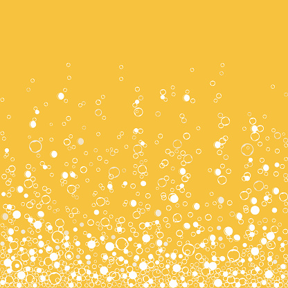 Fizzy drink yellow background, champagne texture isolated on white background. Air bubbles Underwater fizzing. Vector