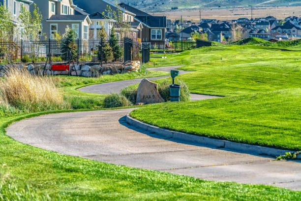 istock Narrow paved road that winds through vast grassy terrain viewed on a sunny day 1163431645
