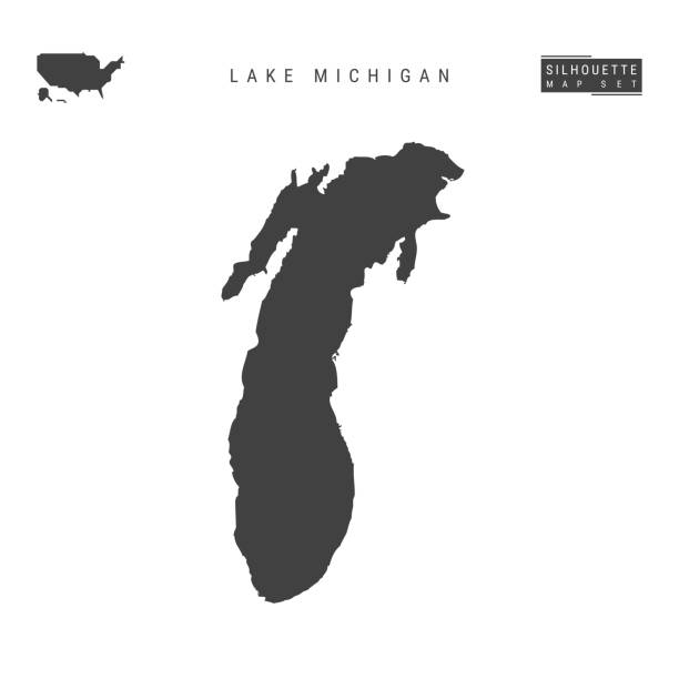 Lake Michigan Vector Map Isolated on White Background. High-Detailed Black Silhouette Map of Lake Michigan Lake Michigan Blank Vector Map Isolated on White Background. High-Detailed Black Silhouette Map of Lake Michigan. lake michigan stock illustrations