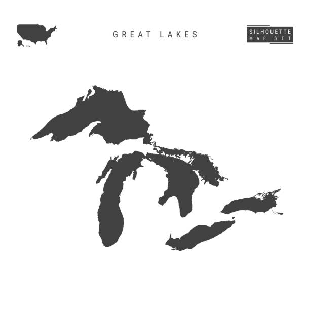wszystkie wielkie jeziora vector mapa izolowane na białym tle. wysoka szczegółowa czarna sylwetka mapa wielkich jezior - great lakes stock illustrations