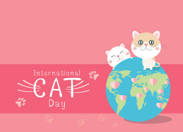 stockillustraties, clipart, cartoons en iconen met internationale kat dag ontwerp op roze achtergrond vector illustratie - dierendag