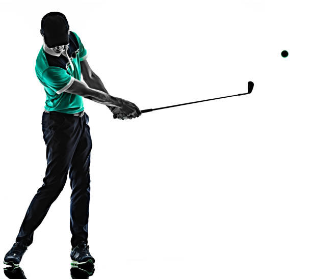 istock Man Golf golfer golfing isolated shadow silhouette white background 1163437701
