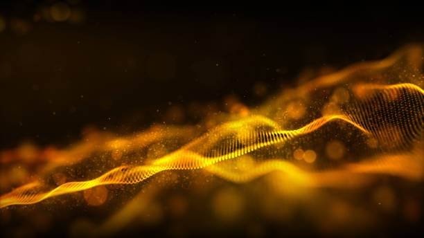 istock Digital abstract gold color wave particles flow background 1163440422