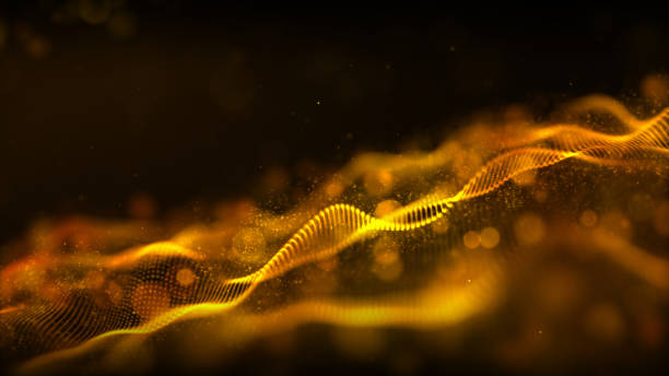 istock Digital abstract gold color wave particles flow background 1163440423