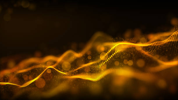 istock Digital abstract gold color wave particles flow background 1163440424
