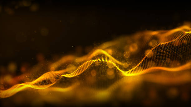 istock Digital abstract gold color wave particles flow background 1163440425